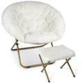 Milliard Cozy Chair/Faux Fur Saucer Chair for Bedroom/X-Large (White + Footrest)