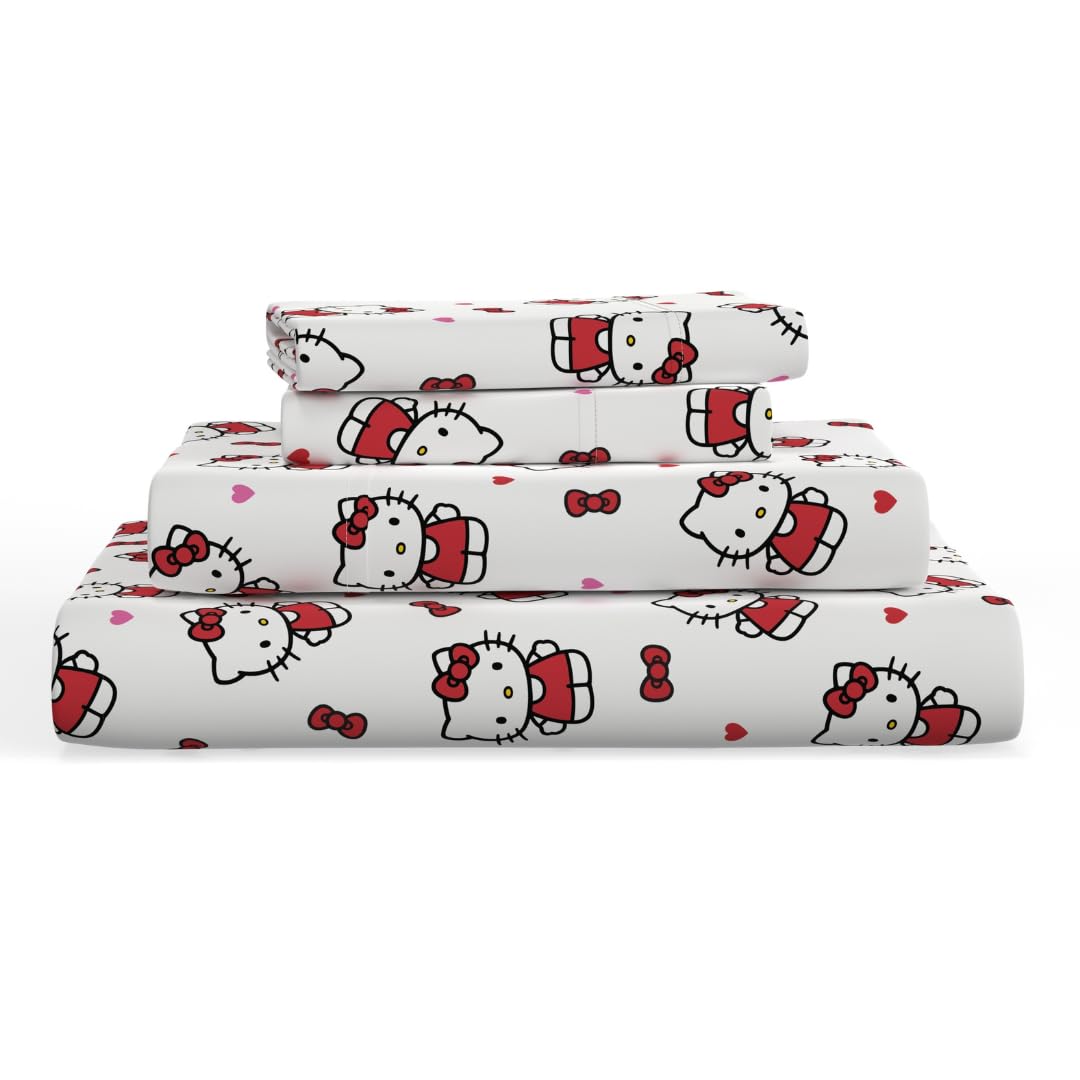 Franco Collectibles Hello Kitty Bedding Super Soft Cotton 3 Piece Twin XL Sheet Set, College Dorm Essentials (Officially License