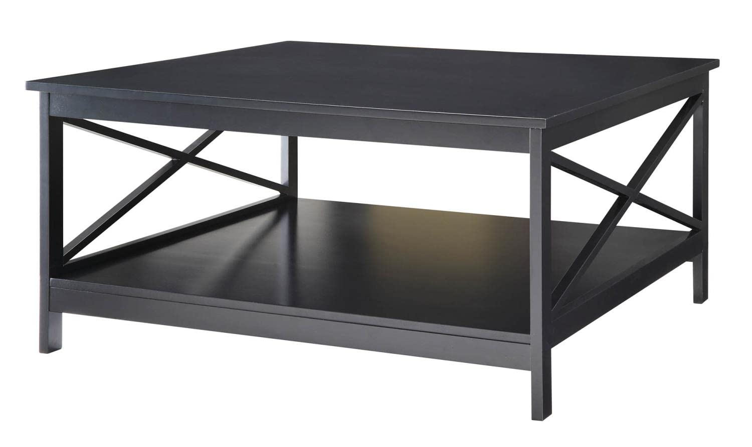 Convenience Concepts Oxford 36 inch Square Coffee Table with Shelf, Black