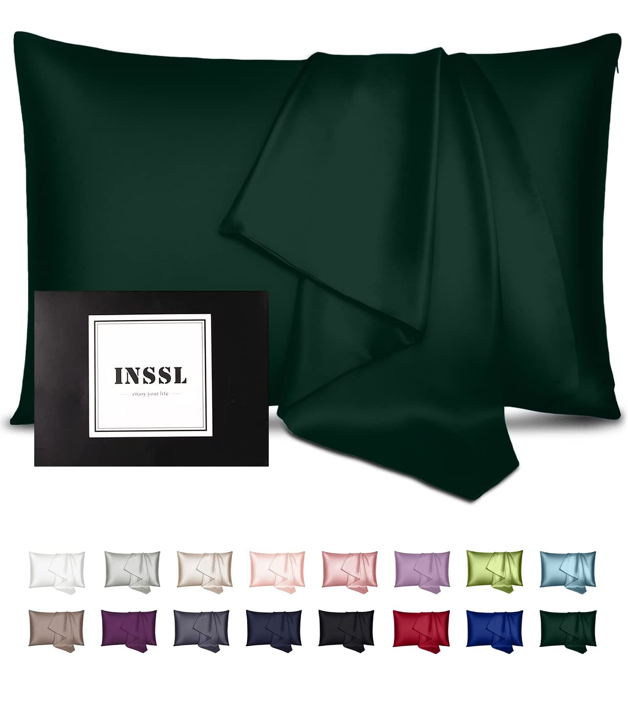 INSSL Silk Pillowcase for Women, Mulberry Silk Pillowcase for Hair an Skin and Stay comfortable and Breathable During Sleep(Dark