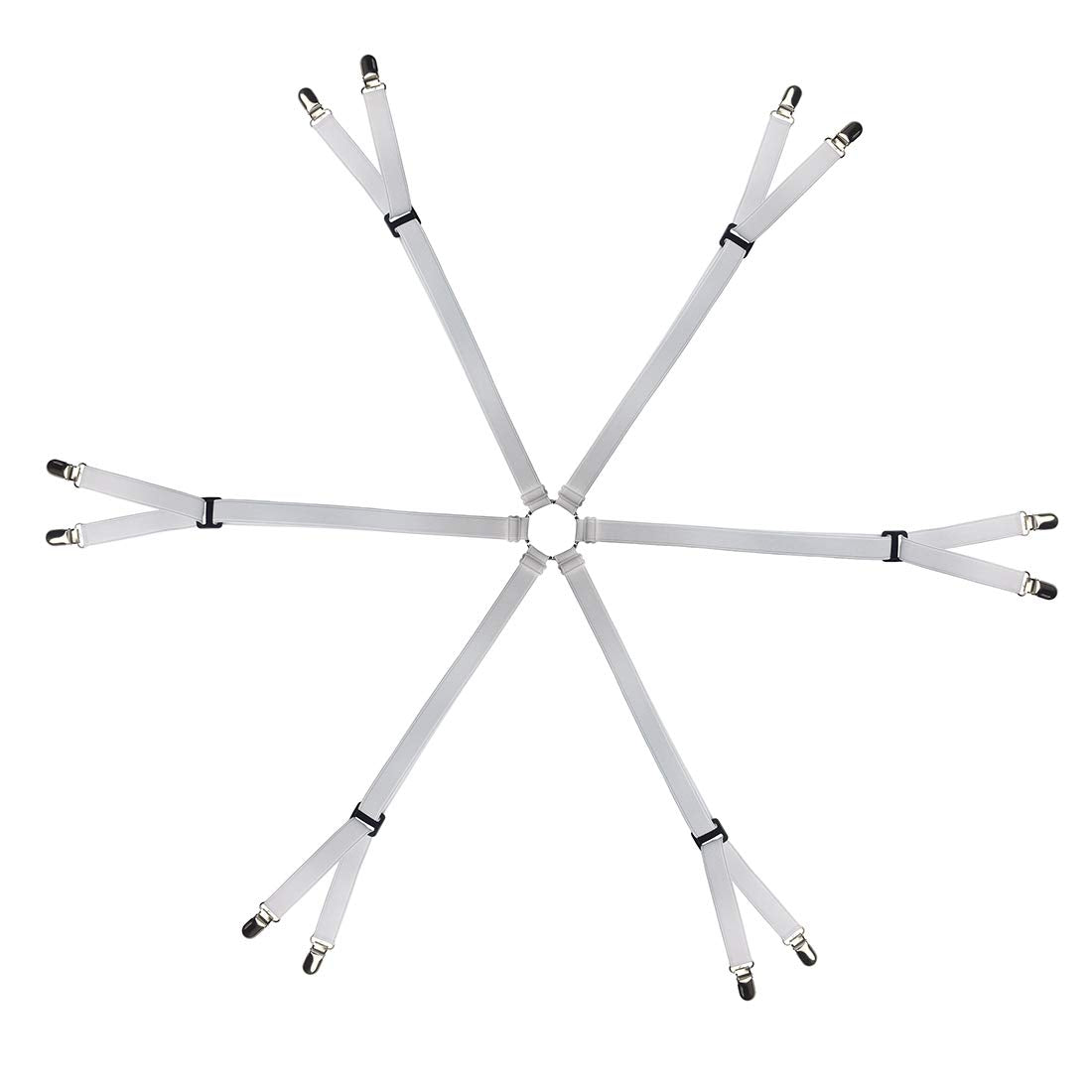 Eopocdor Bed Sheet Straps Adjustable,Metal Fasteners,6 Sides for Full,Queen,King Twin,Any Size Bed (White)