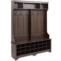 Prepac Brown Hall Tree, Shoe Cabinet, Storage Cabinet with 24 Shoe Cubbies and 6 Double Coat Hooks 15.5 D x 60 W x 77 H