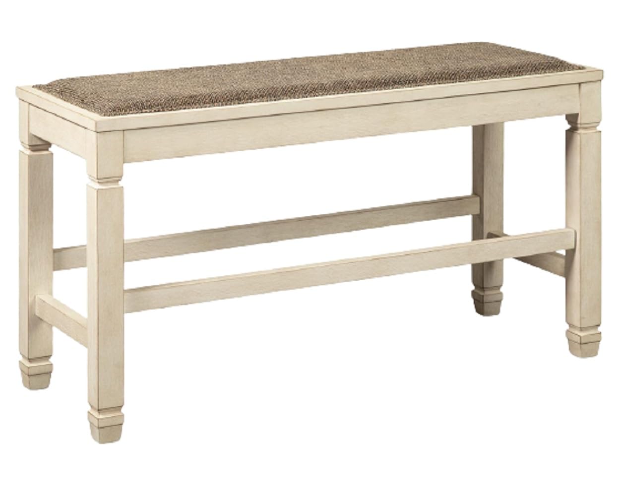 Signature Design by Ashley Bolanburg Double Upholstered Bench, Counter Height, Whitewash