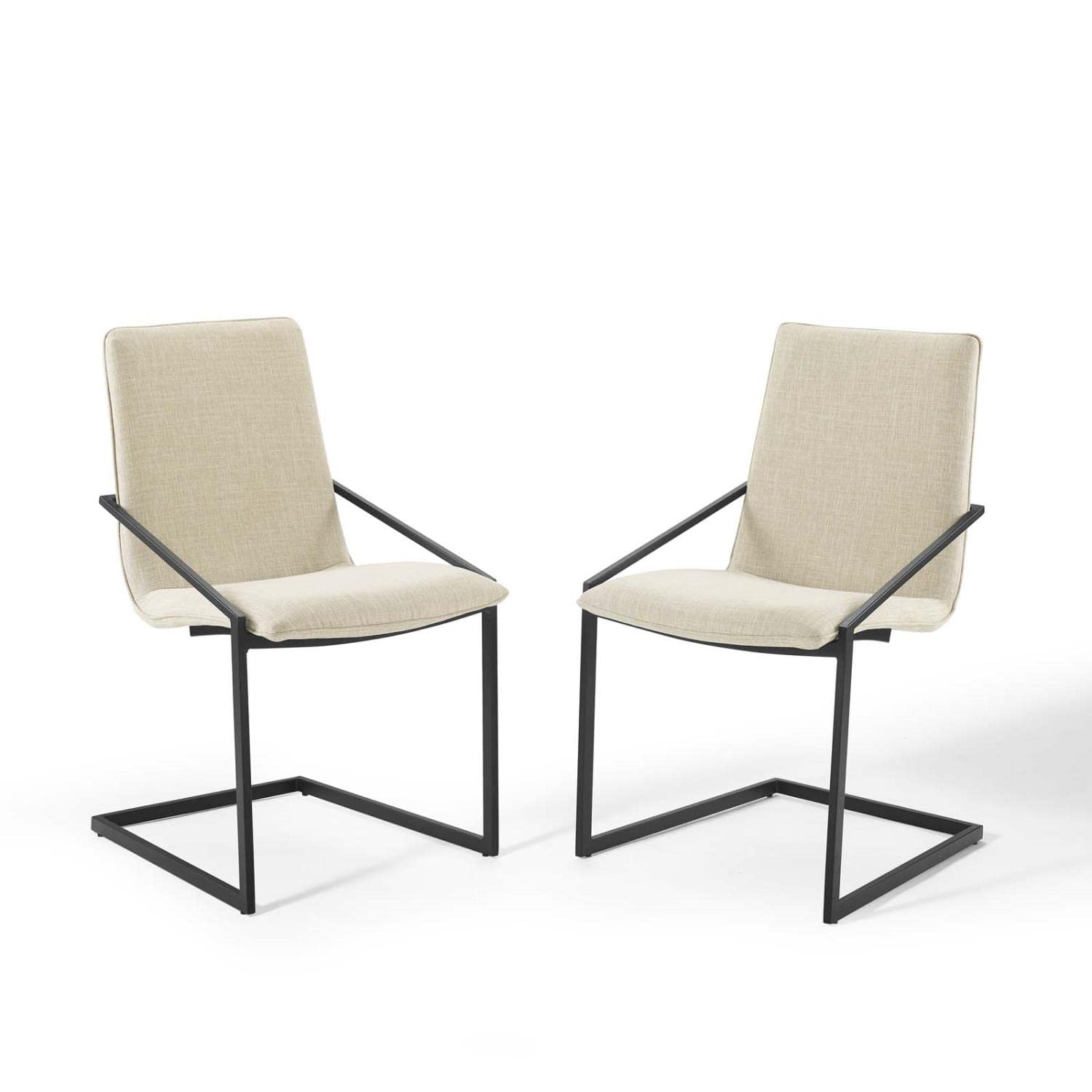 Modway Pitch Upholstered Fabric Armchair, 2 pcs - Dining Chairs, Black Beige