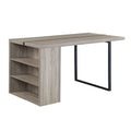 Benjara Dining Table with 3 Side Open Compartments and Metal Trim Inlay, Gray