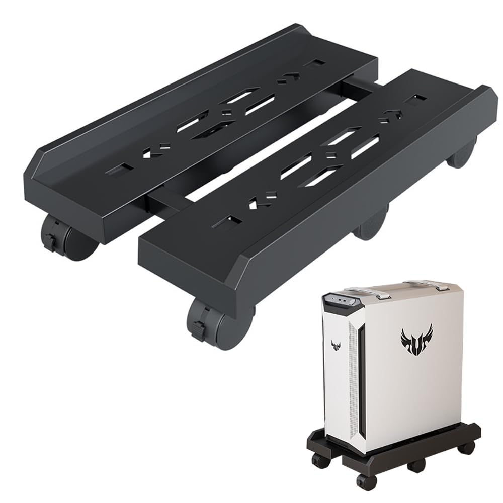 Niciksty Adjustable Mobile CPU Stand, Ventilated Computer Tower Stand PC Tower Stand with 6 Locking Caster Wheels Fits Most PC (