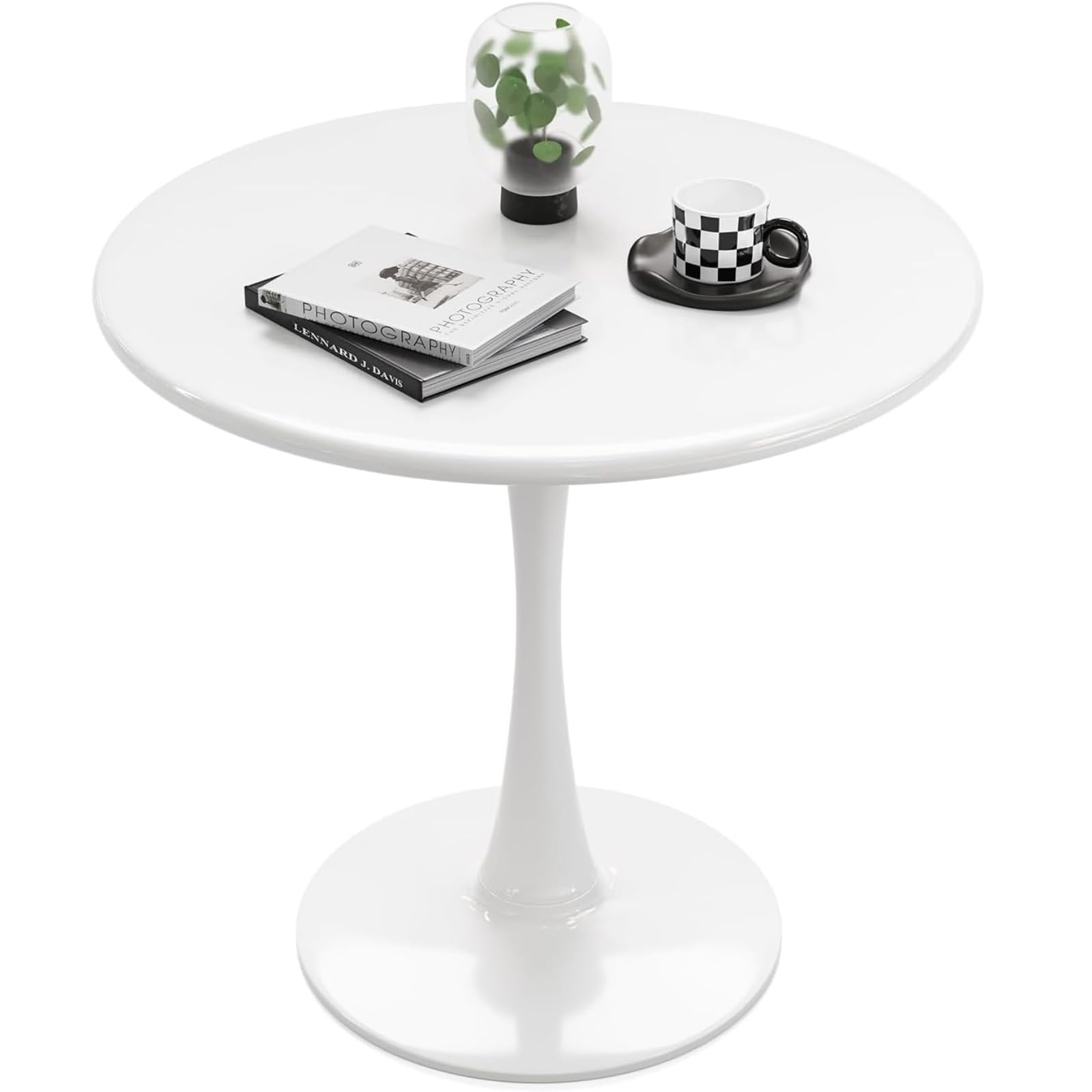 Recximi White Round Dining Table for 2, 24 Inch Small Tulip Table with Metal Pedestal for Living Room, Mid Century Modern Table 