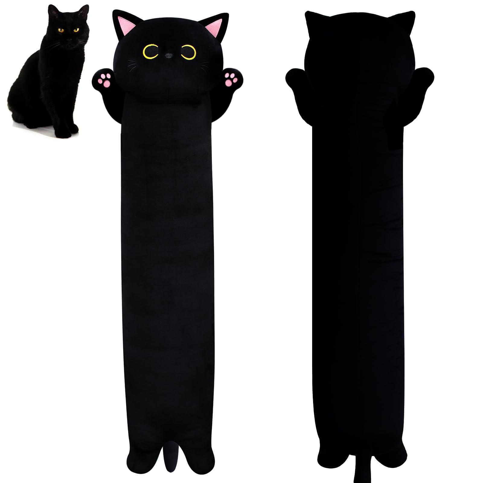 MUFEIRUO Long Cat Plush Pillow Black Cat Body Pillow, 40.5 Cute Black Cat Stuffed Animals Plush Cat Plushie, Kawaii Stuffed Cat 
