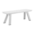 Benjara BM287731 Patio Zia 54 Inch Outdoor Dining Bench, White Polyresin Top, Aluminum Frame