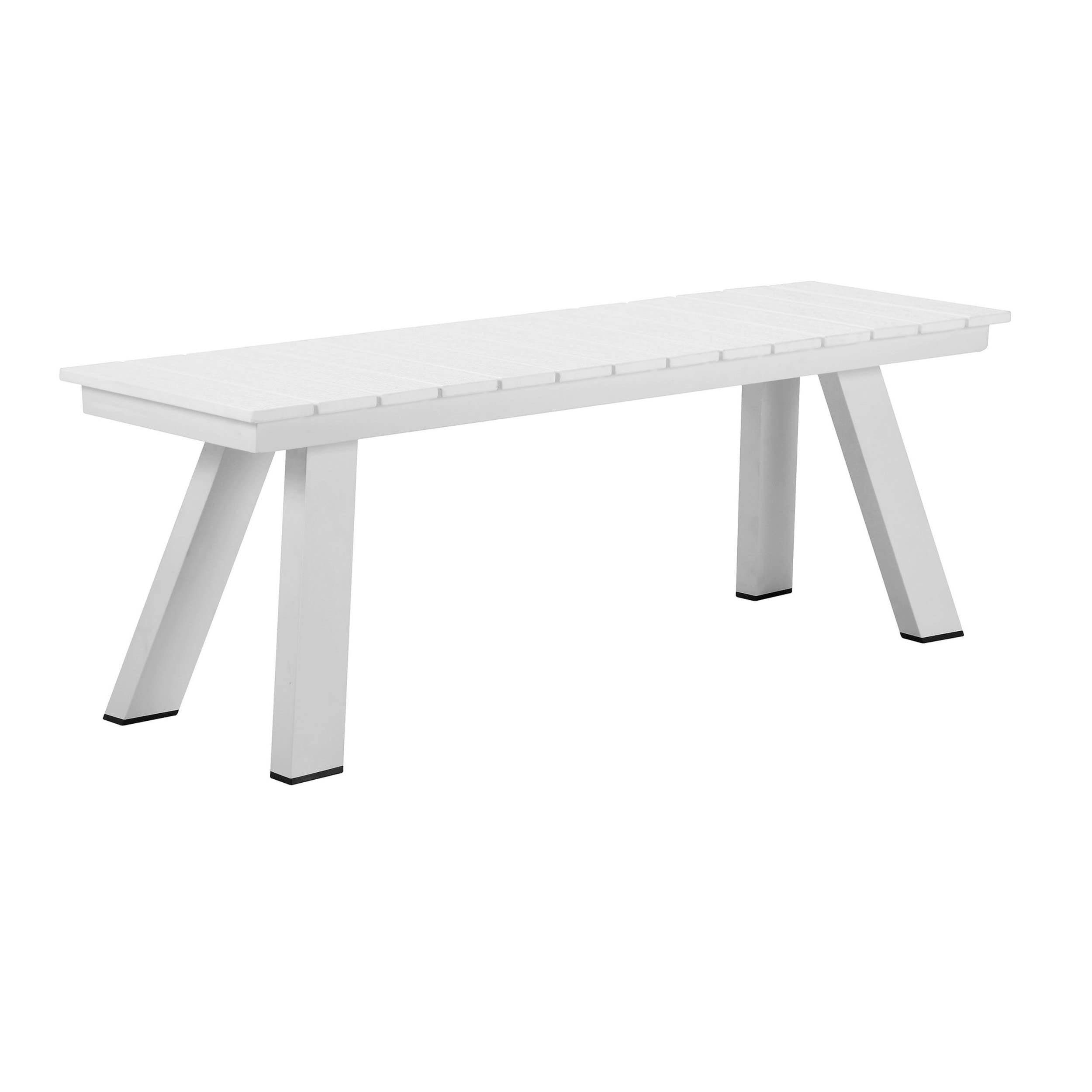 Benjara BM287731 Patio Zia 54 Inch Outdoor Dining Bench, White Polyresin Top, Aluminum Frame