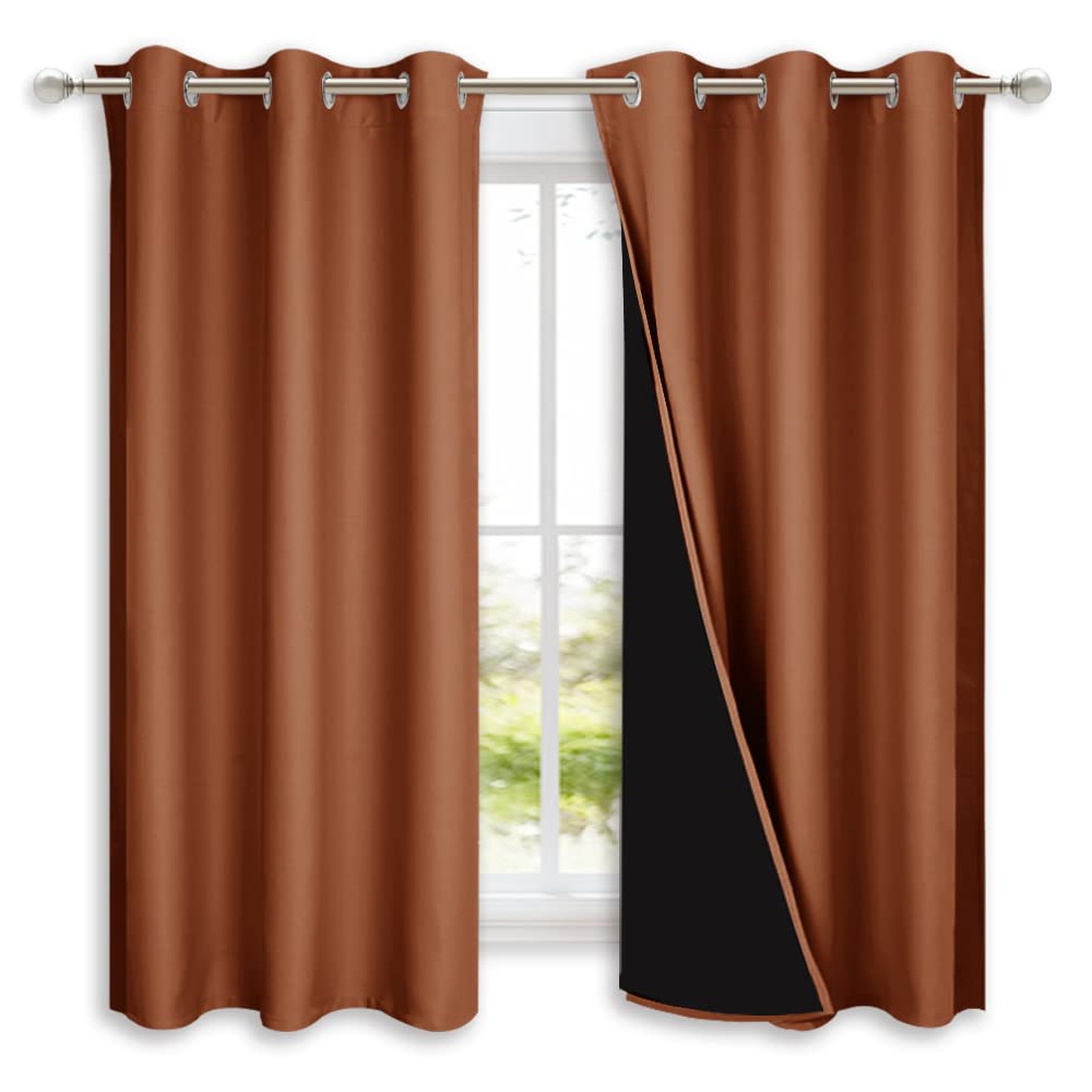 NICETOWN Burnt Orange 100% Blackout Lined Curtains, 2 Thick Layers Completely Blackout Window Treatment Panels Thermal Insulated