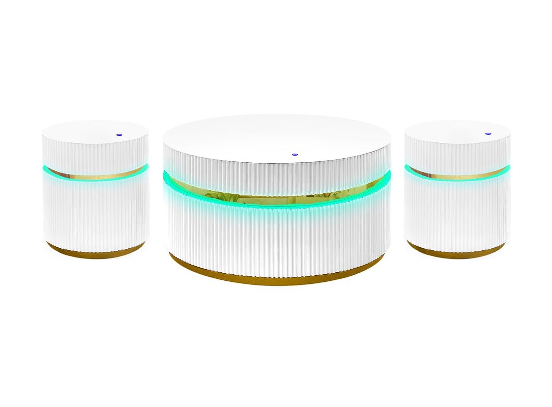 Tavita 3-Piece Round Coffee Table Set with Glass Top and LED Lights