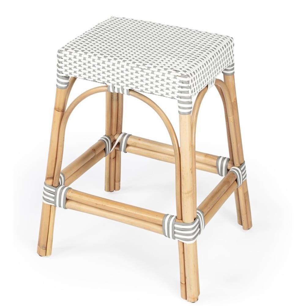 Butler Specialty Company Robias Rattan 24.5 Counter Stool - Gray & White Dot