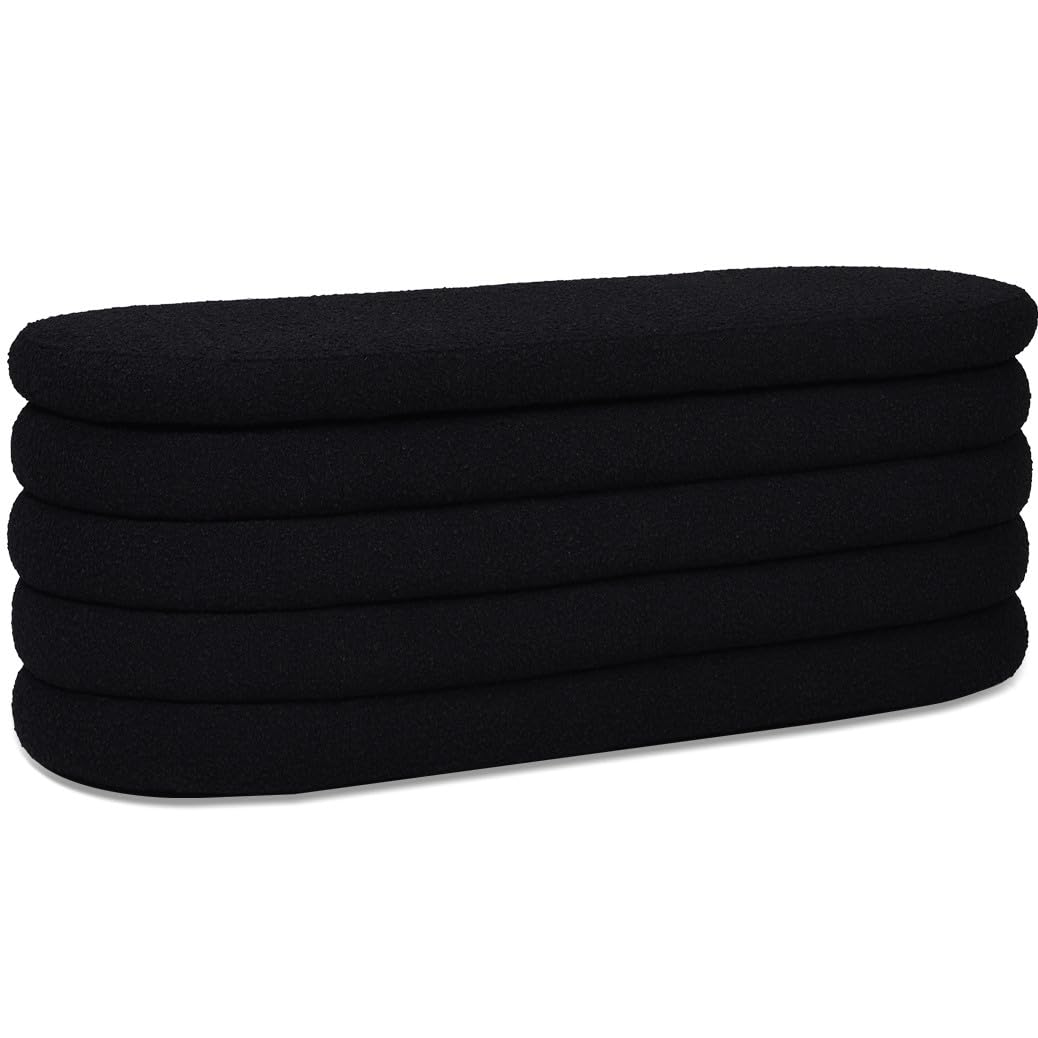 Jennifer Taylor Home Fuji 49 Upholstered Oval Storage Bench, Ebony Black Boucle