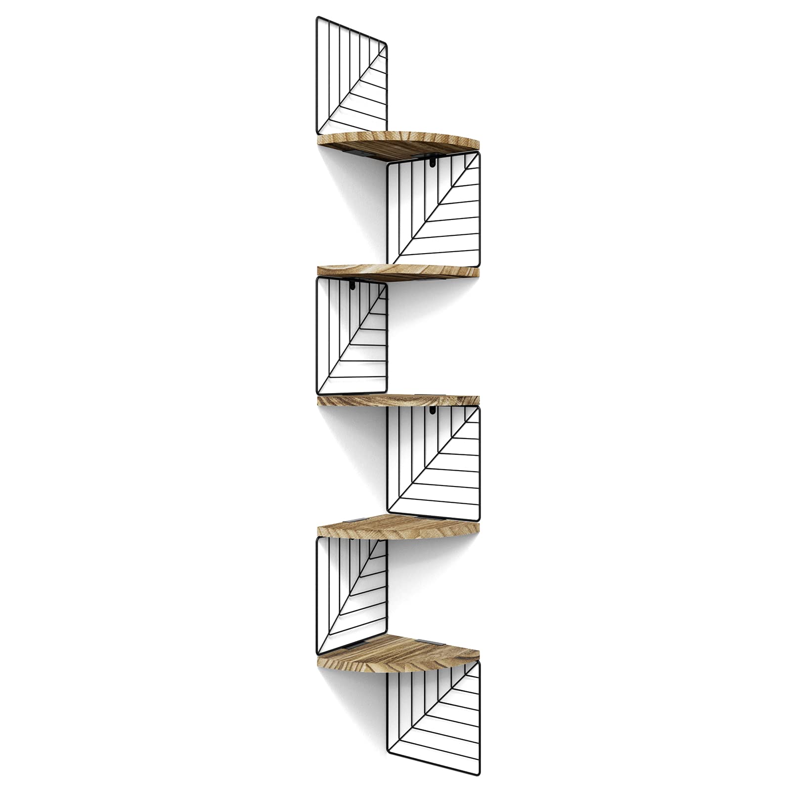 Love-KANKEI Corner Shelf Wall Mount of 5 Tier Rustic Wood Floating Shelves Wall Shelves for Bedroom Living Room Bathroom Kitchen
