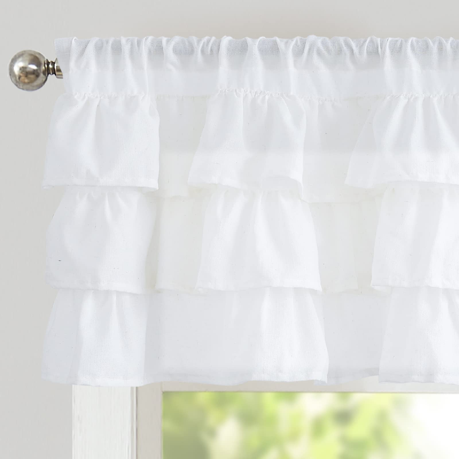 jinchan Ruffled Valance Curtain Linen Kitchen Window Valance for Living Room Bedroom 18 Inch Farmhouse Cottage Shabbychic Style 