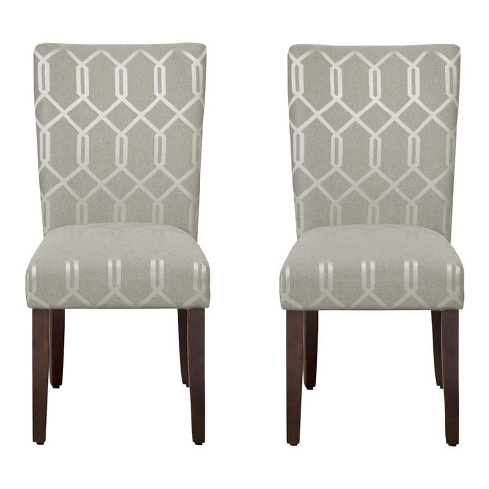 HomePop Parsons Classic Upholstered Accent Dining Chair, Set of 2, 23.5D x 19W x 38H, Pewter Grey and Lattice Cream