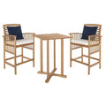 SAFAVIEH Outdoor Collection Pate Natural/ White Cushions/ Navy Pillows 3-Piece Bar Table Bistro Set