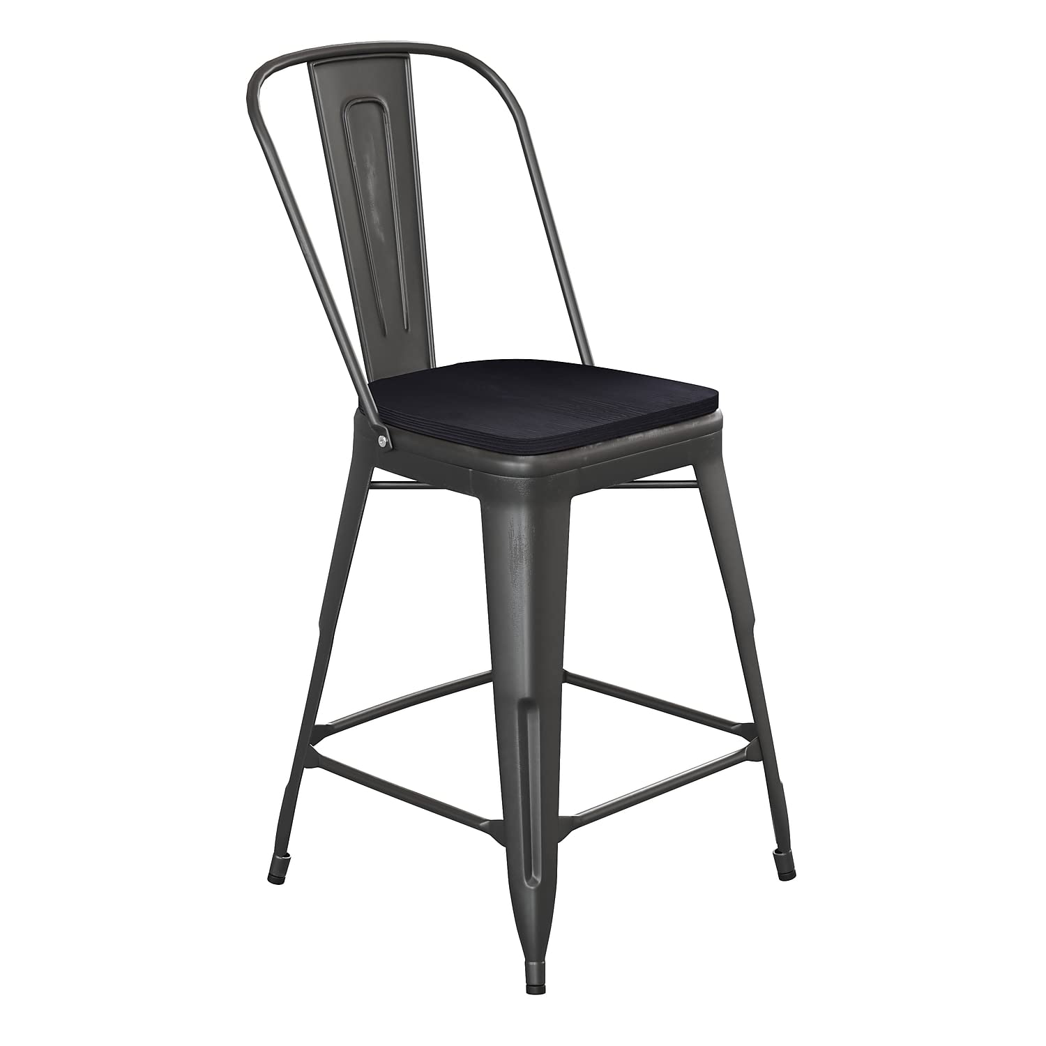 Flash Furniture Carly Commercial Grade 24 High Green-Blue Metal Indoor-Outdoor Counter Height Stool with Back and Gray Polystyre