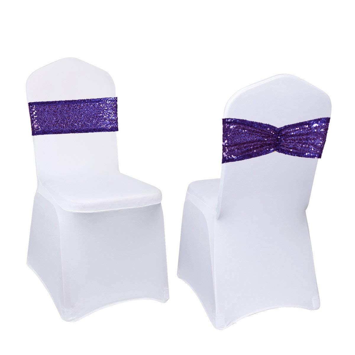 Eternal Beauty Set of 20 Sequin Chair Sashes Purple Chair Sashes for Wedding Hotel Party Banquet Chairs Decorations