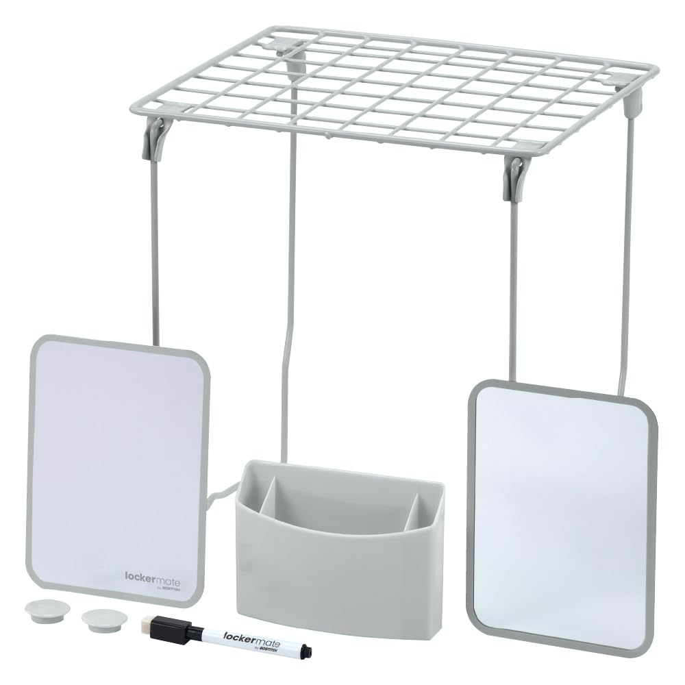 LockerMate by Bostitch 7-Piece Locker Organizer Kit, Includes Locker Shelf, Mirror, Whiteboard, Storage Cup & Dry Erase Marker -