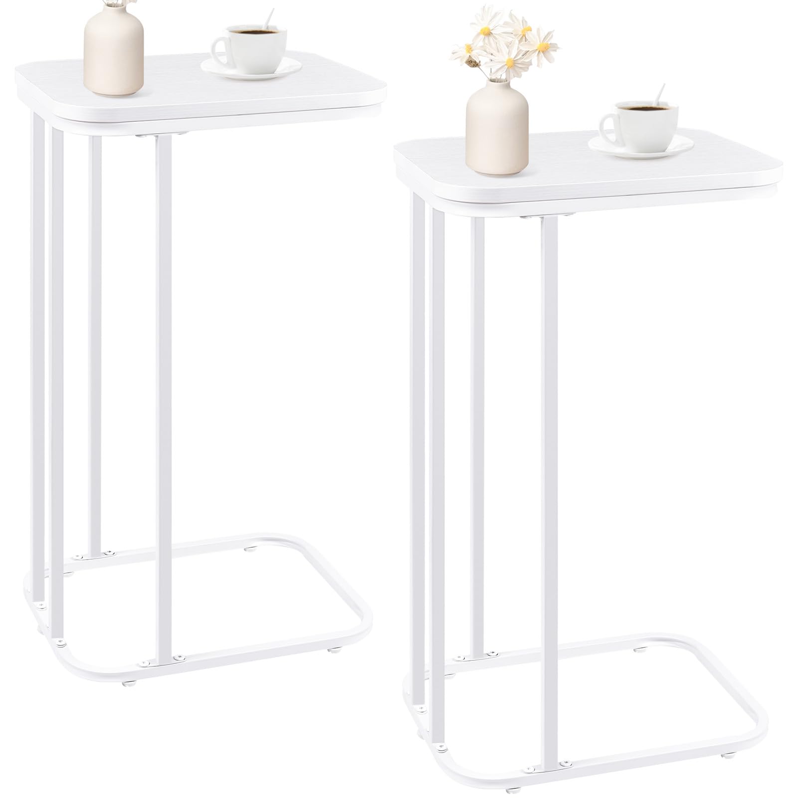 KJGKK C Shaped End Table Set of 2, Small Side Table for Sofa and Bed, Couch Tables That Slide Under, Tall Tv Tray Table for Livi