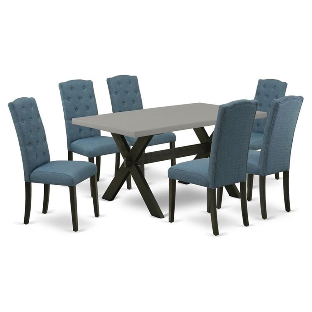 East West Furniture X696CE121-7 7 Piece Dinette Set Consist of a Rectangle Dining Room Table with X-Legs and 6 Mineral Blue Line