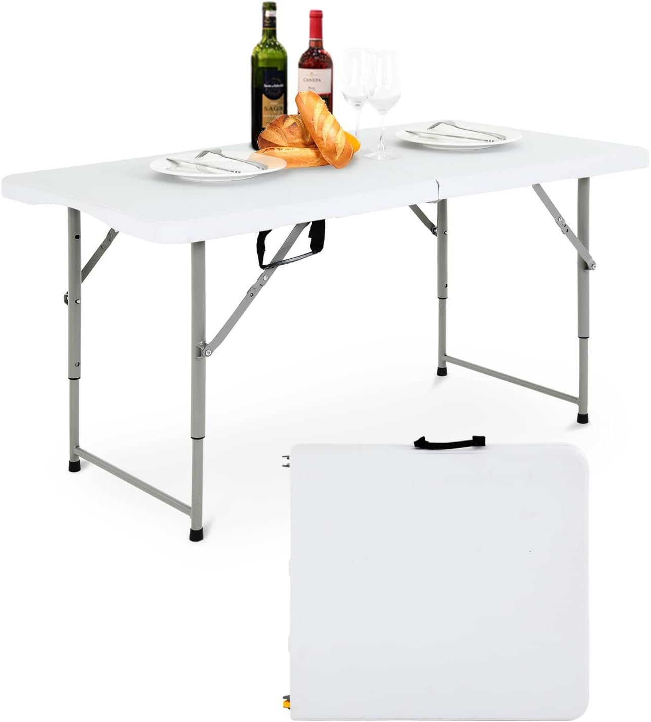 NChanmar Folding Table,Portable Plastic Table 4ft Outdoor Indoor Picnic Table for Camping Picnic Party BBQ Lightweight Height Ad
