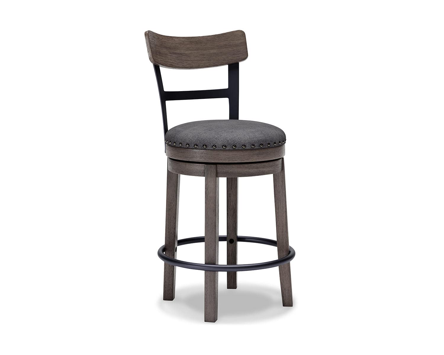 Signature Design by Ashley Caitbrook | Farmhouse Swivel 24 Counter Height Barstool - 360 Swivel, Upholstered with Nailhead Trim,
