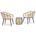 vidaXL 3 Piece Bistro Set - Rustic Outdoor Dining Set with 2 Chairs and Coffee Table, Poly Rattan and Sturdy Steel Frame in Oak 