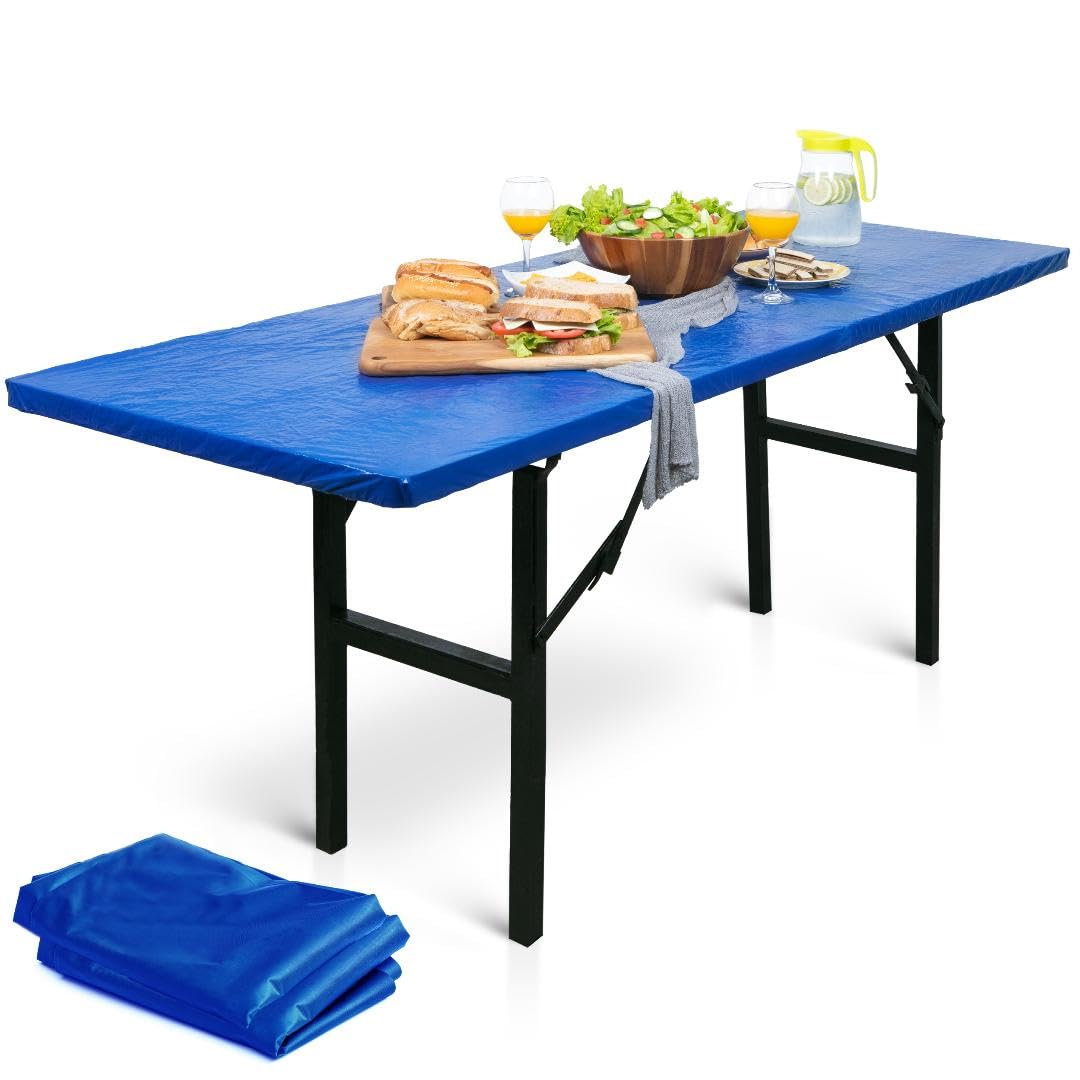 LINPRO 2Pk Plastic Table Cloths Disposable for Parties 6ft Picnic Table Covers with Elastic Fitted Camping Tablecloth Elastic Ta
