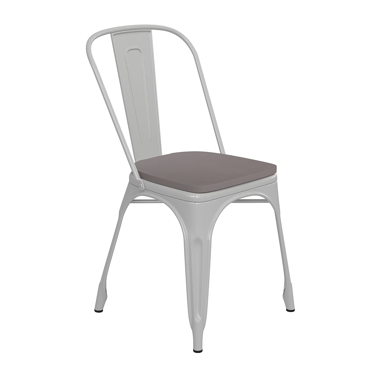 Flash Furniture Perry Indoor/Outdoor Commercial Stackable Chair with Polystyrene Seat - White Metal Frame - Gray Poly Resin Seat