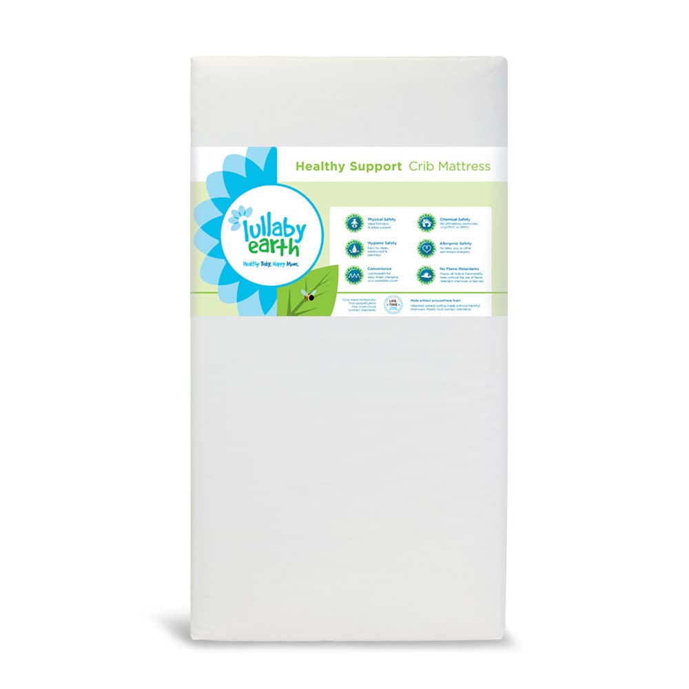 Lullaby Earth Non-Toxic Crib Mattress - Waterproof - Fits Standard Baby and Toddler Bed, White