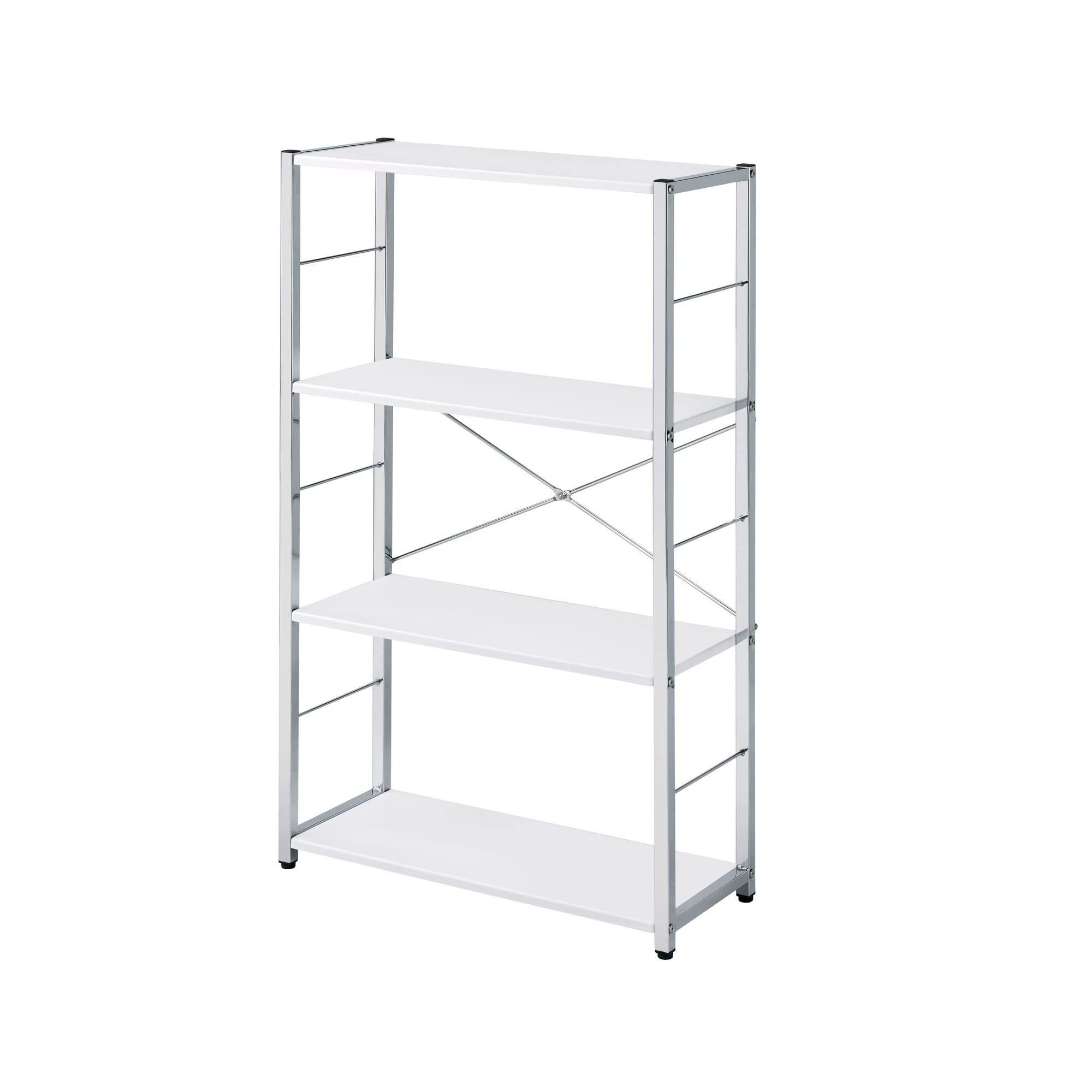 Benjara BM251368 Bookshelf with X Shaped Cross Bar Chrome & White