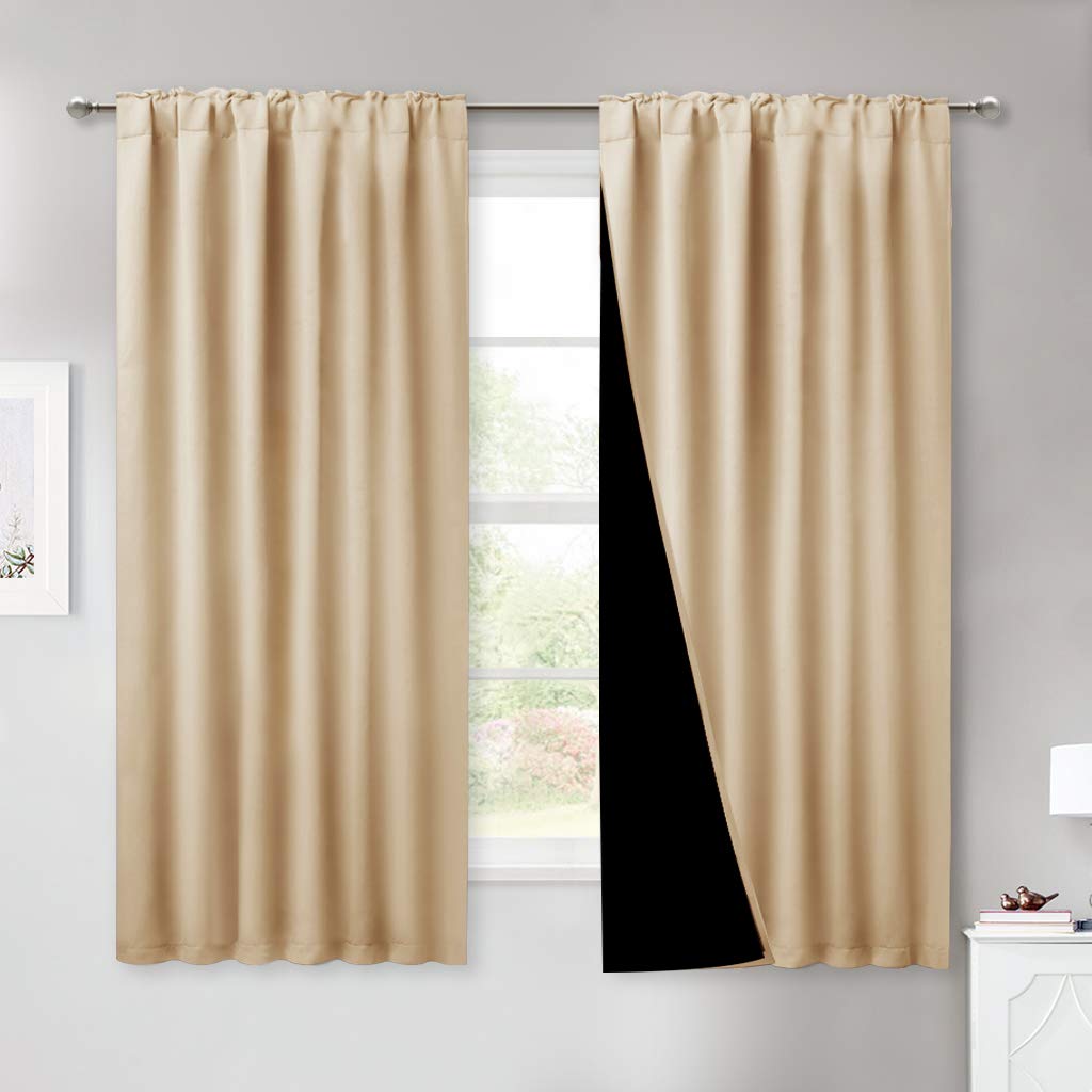 NICETOWN Bedroom Full Blackout Cold Reducing Curtain Panels, Super Thick Insulated Window Covers, Truly Blackout Draperies with 