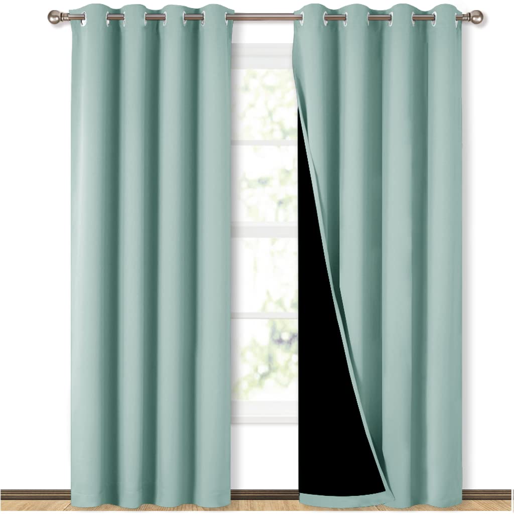 NICETOWN Aqua Blue 100% Blackout Curtain Set, Thermal Insulated & Energy Efficiency Window Draperies for Guest Room, Full Shadin