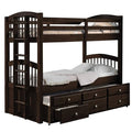 Acme Micah Wooden Frame Twin Over Twin Storage Bunk Bed with Trundle in Espresso