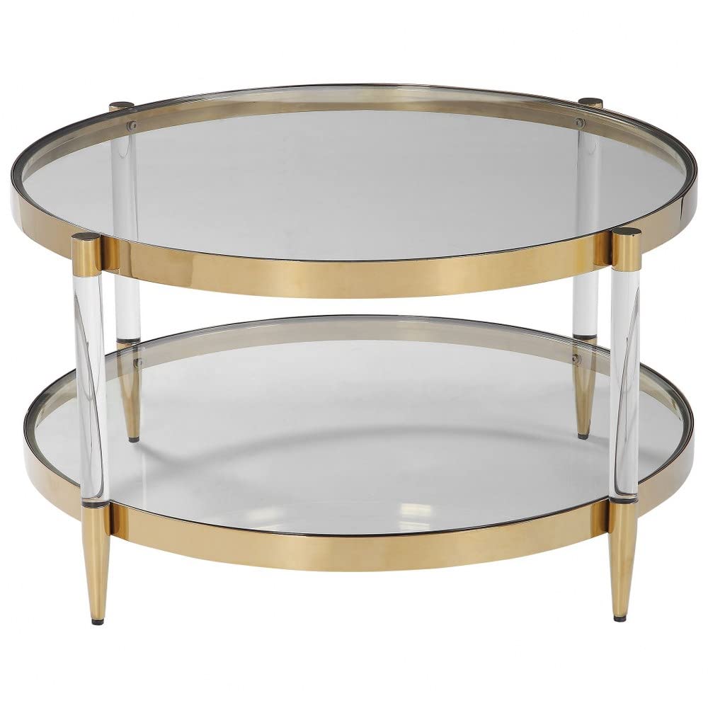 Uttermost Kellen - 32 inch Coffee Table-Gold Finish-Clear Glass