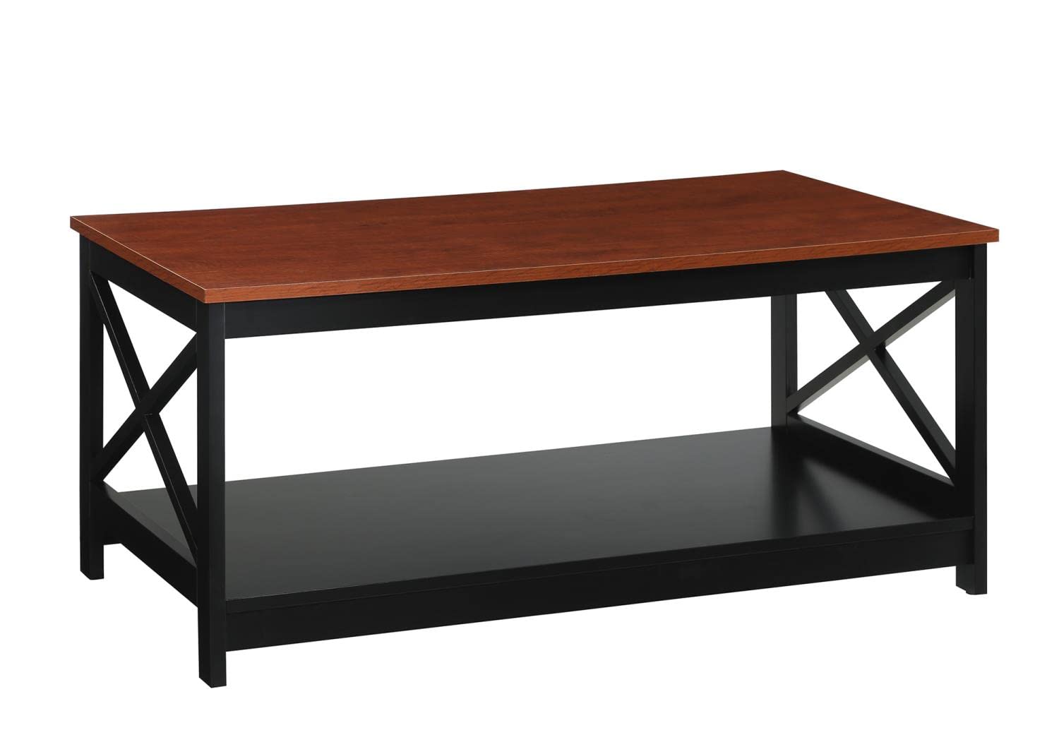 Convenience Concepts Oxford Coffee Table with Shelf, Cherry/Black