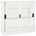 vidaXL White Steel Filing Cabinet with Sliding Doors & Adjustable Shelves - Secure Office Storage Cabinet with Lock System, 35.4