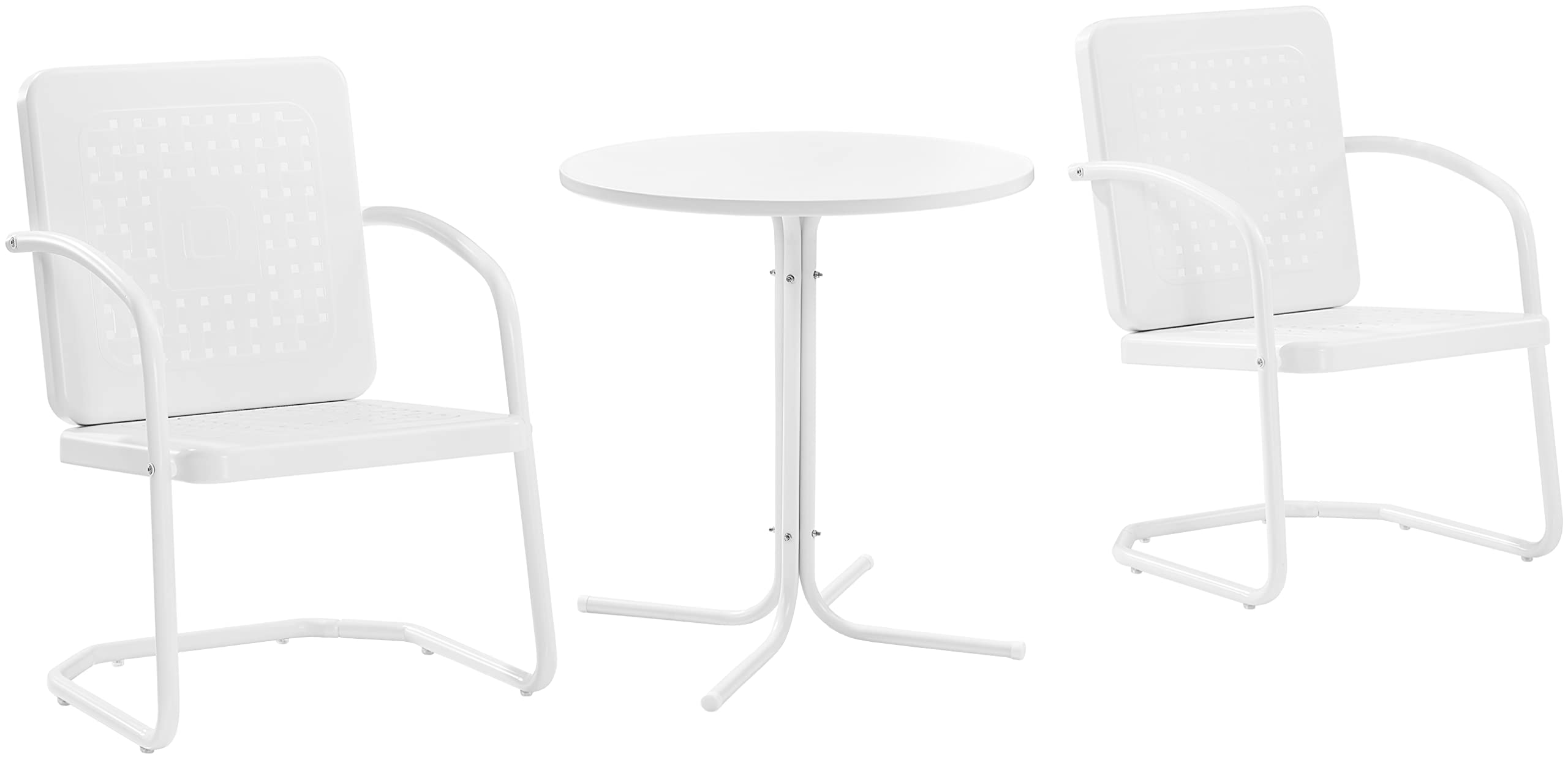 Crosley Furniture Bates 3-Piece Outdoor Bistro Set, Retro Metal Patio Table and Chairs for Dining, Porch, White Gloss and White 