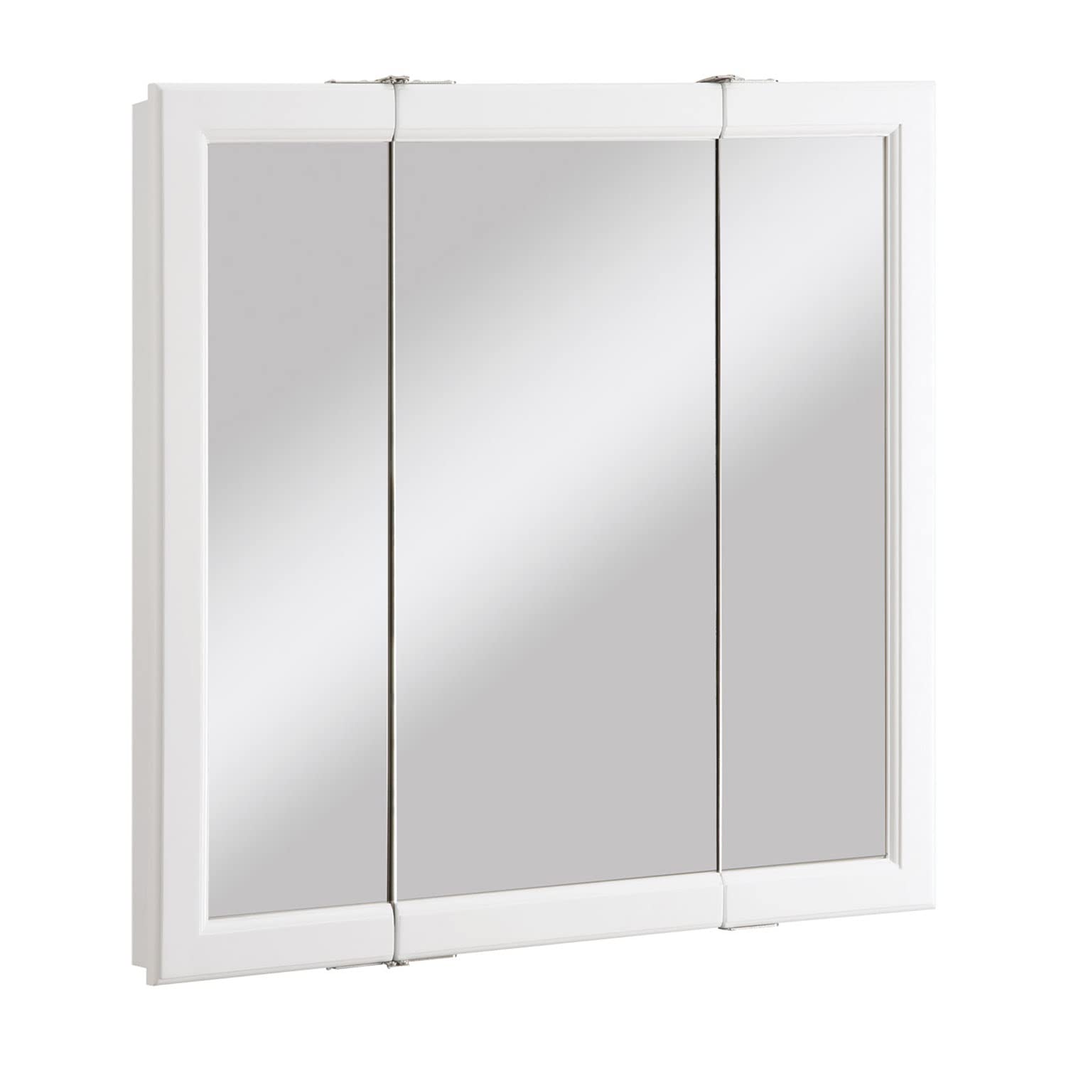 Design House 545293-WHT Assembled Framed Tri-View Surface-Mount Bathroom Medicine Cabinet Mirror, 30 W x 4.75 D x 30 H, White