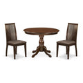 East West Furniture HBIP3-MAH-C 3 Piece Dining Room Furniture Set Contains a Round Kitchen Table with Pedestal and 2 Linen Fabri