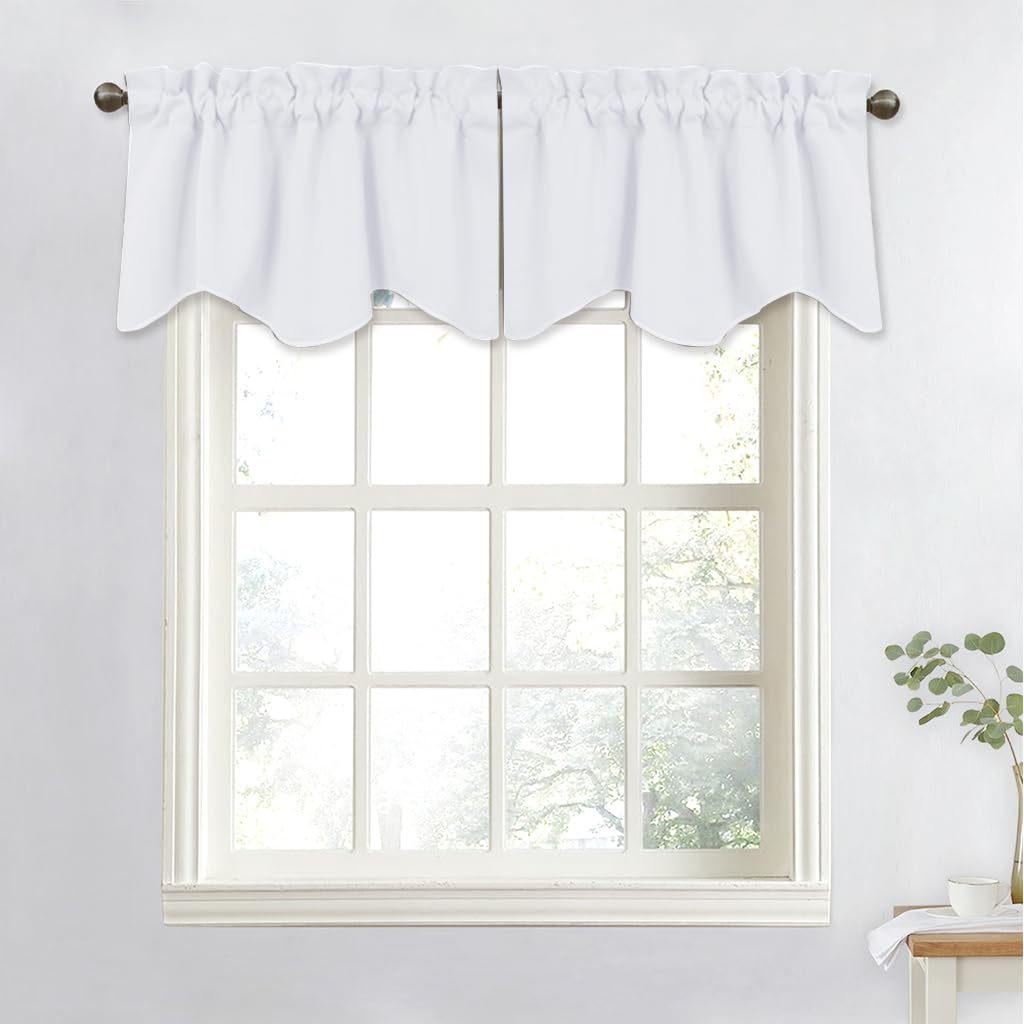 NICETOWN Pure White Curtain Valance for Kitchen - 50% Blackout Functional Rod Pocket Window Treatment Tier for Living Room/Bathr