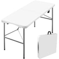 4 ft Portable Folding Table, Idustrial Heavy-Duty Foldable Table with Carrying Handle, Locks, Stright Legs for Indoor & Outdoor 