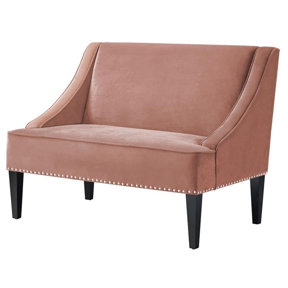 Posh Living Clare Rectangular Bench Blush Pink Velvet Upholstered Swoop Arm