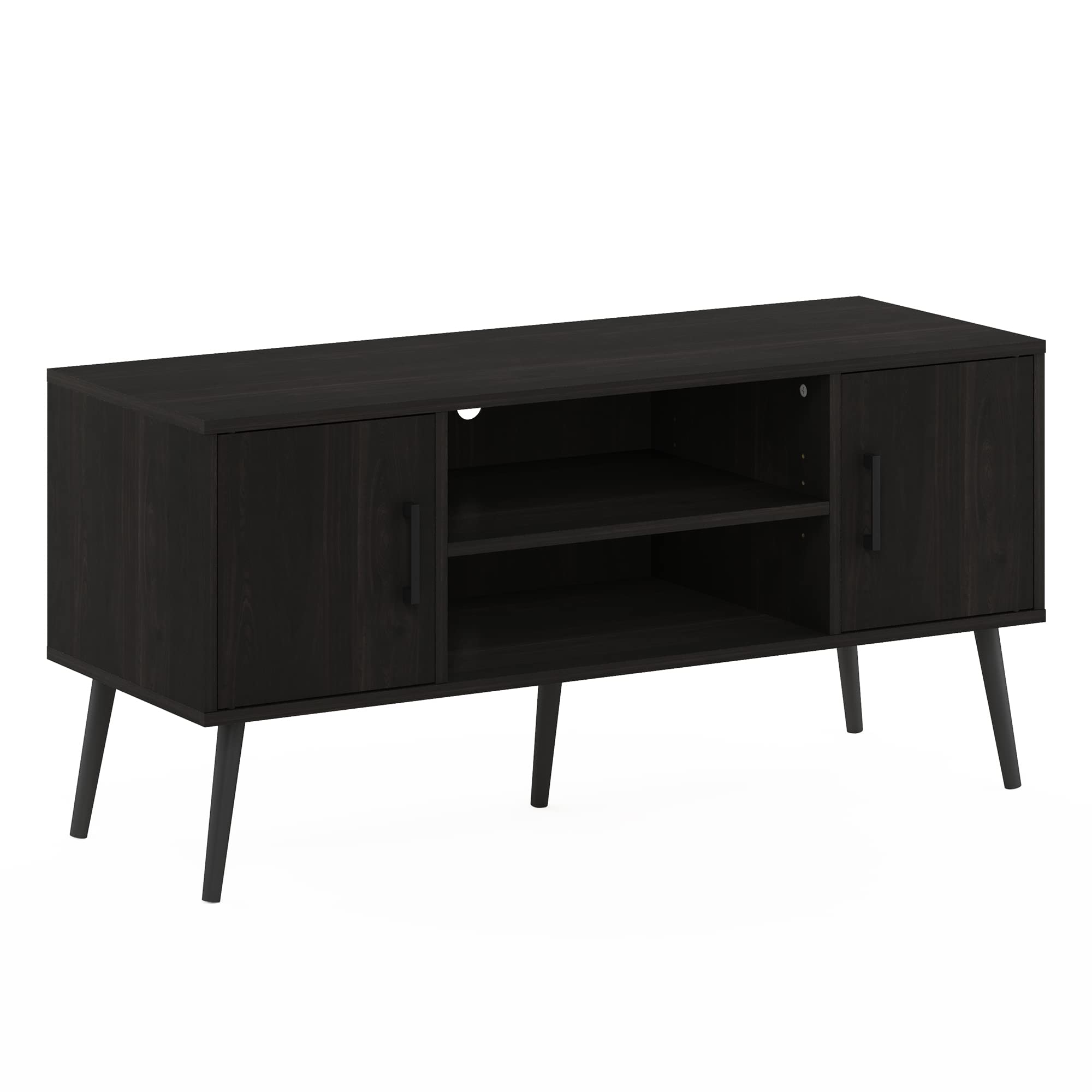 Furinno for 55 Inch TV, Entertainment Center with 2 Storage and Open Shelves, Mid Century TV Stand, Espresso