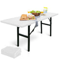 LINPRO 5Pk White Plastic Tablecloths, 6ft Disposable for Parties, Waterproof Outdoor & Folding Tables, Fitted Camping Table Cove