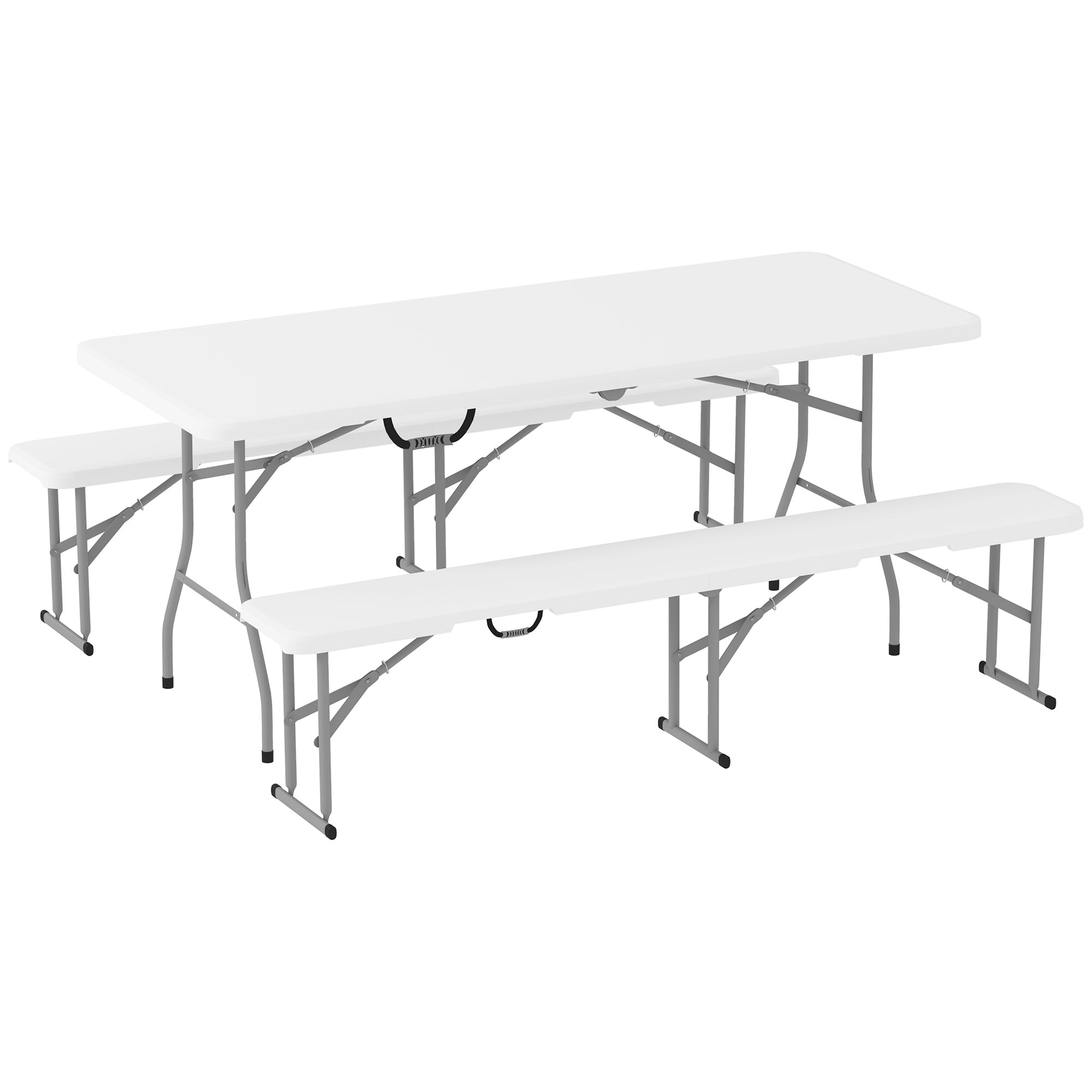 Outsunny 6FT 3-Piece Portable Picnic Table Bench Set, Folding Camping Table and Chairs with Carrying Handles for Indoor Outdoor 
