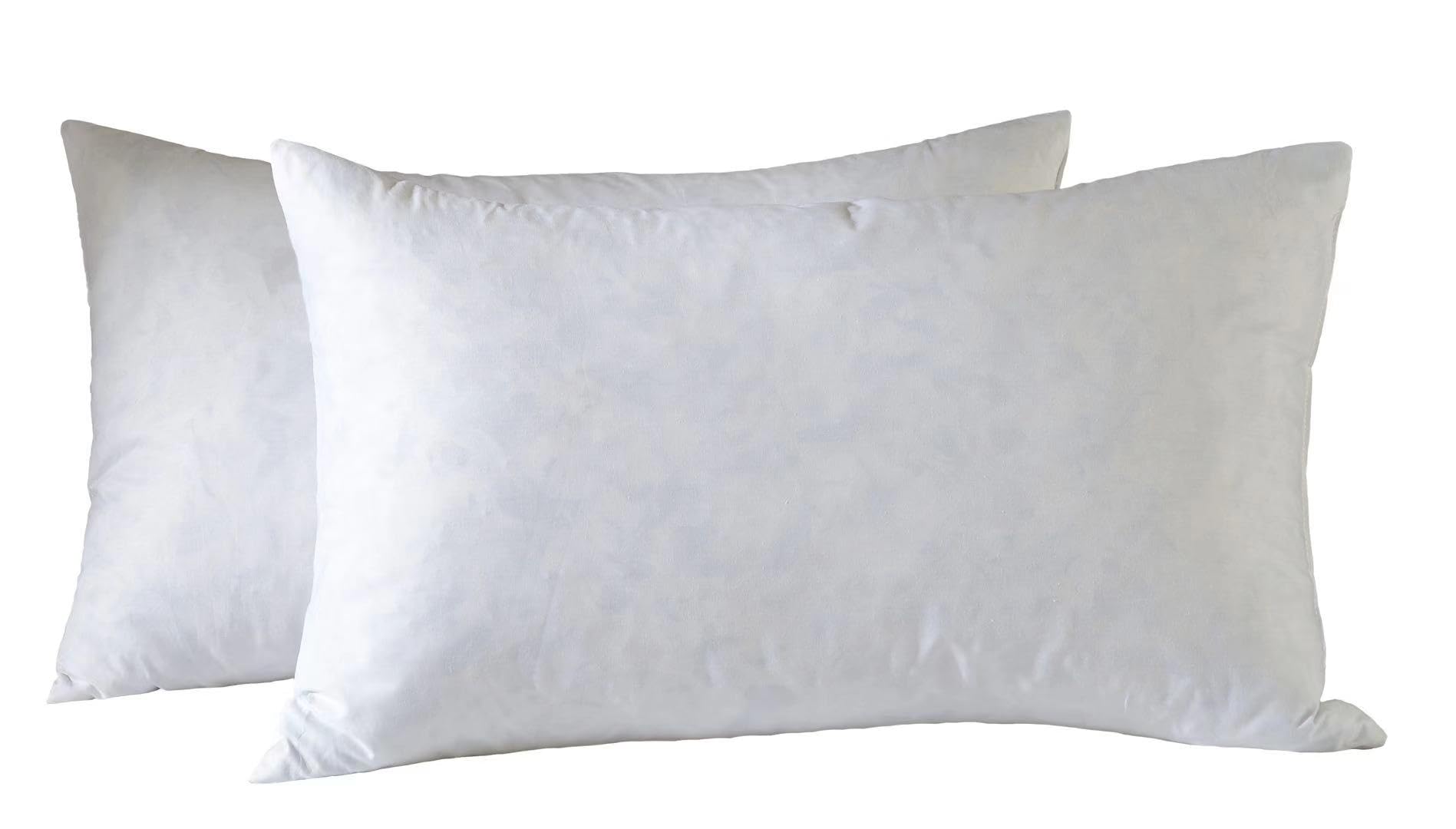 basic home 12x20 Decorative Throw Pillow Inserts-Down Feather Pillow Inserts-Oblong-Cotton Fabric-Set of 2-White.